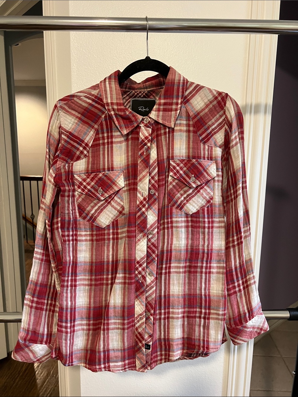 Rails Red and White Plaid Button-Down Shirt